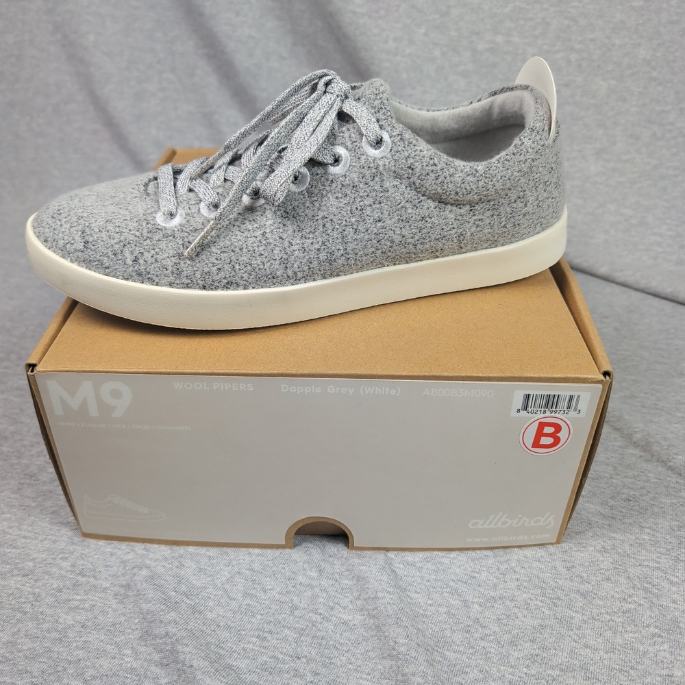 Allbirds Wool Pipers Mens 9 Dapple Grey White Sneakers AB00B3M090
